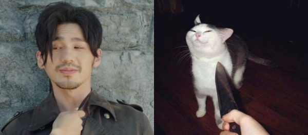 Zhao Yunlan compared with the Knife Cat meme.